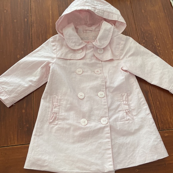 Baby Cyrillus Pale Pink Trench Coat Rain Jacket Removable Hood Size 18 Months - Picture 1 of 10